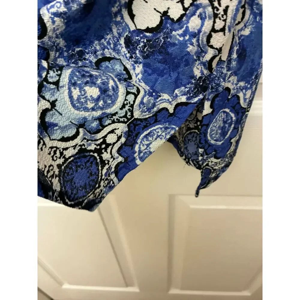 J Valdi Blue Medallion Print Tunic‎ Dress Women's Plus Size Boho Long Sleeve